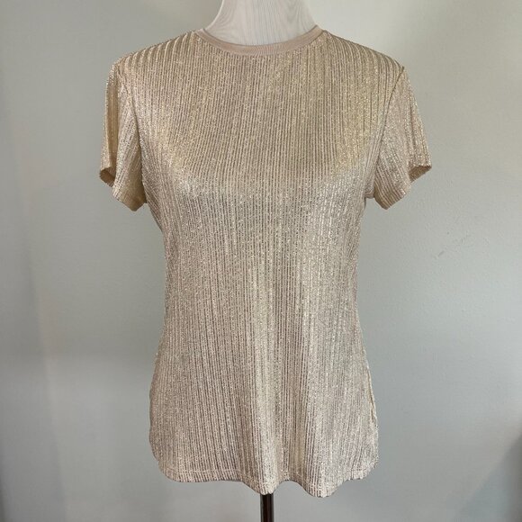 Ted Baker London Tops - TED BAKER LONDON Women’s Metallic Rose Gold Blush Catrino Metallic Fitted Tee
